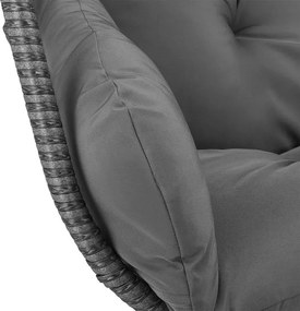 Závesné kreslo pre dvoch, sivé, s vankúšmi a podstavcom