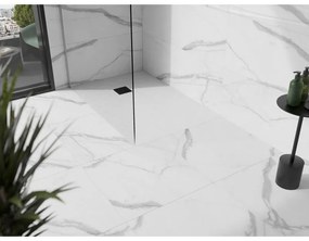 Mexen Stone+, obdĺžniková vanička z minerálneho kompozitu 110 x 80 cm, biela, čierna krytka, 44108011-B