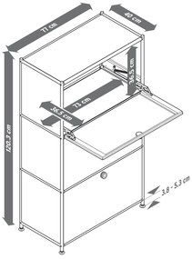 Kovová komoda »CN3« s výklopnými priečinkami, svetlošedá