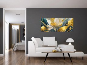 Obraz - Maľba zlatých kvetov (120x50 cm)