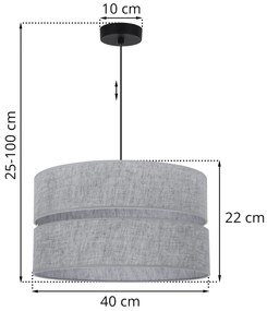 Závesné svietidlo Len, 1x šedé textilné tienidlo, (fi 40 cm), b