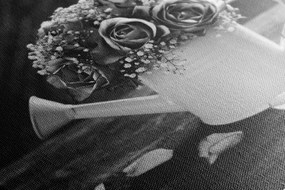 Obraz ruže v krhličke v čiernobielom prevedení Varianta: 120x80