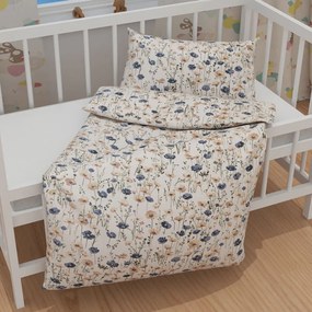 Biante Detské bavlnené posteľné obliečky do postieľky Sandra SA-630 Modro-hnedé vlčie maky na svetlo vanilkovom Do postieľky 90x130 a 40x60 cm