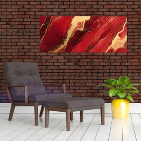 Obraz - Červeno-zlatý mramor (120x50 cm)