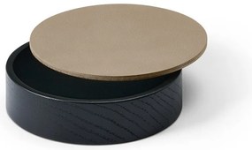Čierny/hnedý drevený/z eko kože úložný box s vekom/dekoratívny ø 11x3,5 cm Circle Nupo – LIND DNA
