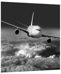 Čiernobiely obraz lietadla v oblakoch (30x30 cm)