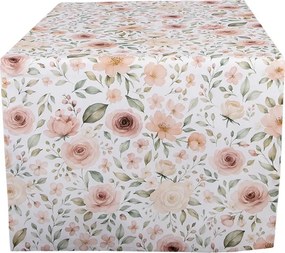 Biely bavlnený behúň s ružami Soft Romantic Blush - 50*140 cm