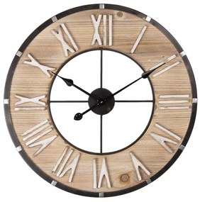 Dreveno-kovové nástenné hodiny s rímskymi číslicami Flavie - Ø 60 * 4 cm / 1 * AA