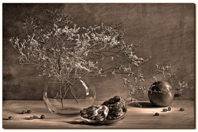 Obraz na plátne - Zátišie - vetva a granátové jablko 1274FA (60x40 cm)
