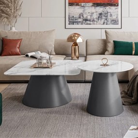 KONFERENČNÝ STOLÍK ZARAH 2 BIELY MRAMOR / ŠEDÝ 2V1