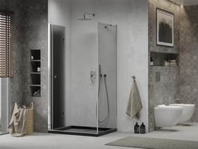 Mexen Lima, sprchový kút so skladacími dverami 100 (dvere) x 90 (stena) cm, 6mm šedé sklo, chrómový profil + slim sprchová vanička čierna + chrómový sifón, 856-100-090-01-40-4070