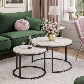 KONFERENČNÝ STOLÍK DIJON 2v1 BIELY MRAMOR + ČIERNY PODSTAVEC