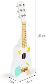 ECOTOYS Detská drevená gitara White Fun