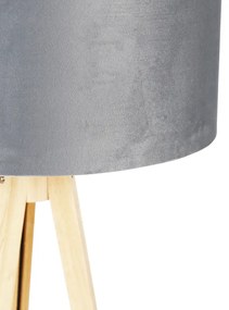 Stojacia lampa drevená s látkovým tienidlom sivá 50 cm - Tripod Classi