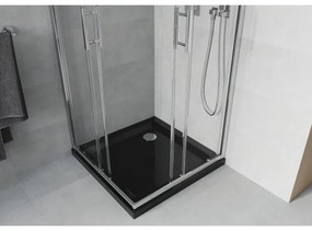 Mexen Rio, štvorcový sprchovací kút s posuvnými dverami 80 x 80 cm, 6mm číre sklo, chrómový profil + čierna sprchová vanička, 860-080-080-01-00-4070