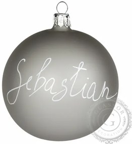 Vianočná guľa s menom v modernej sivej farbe