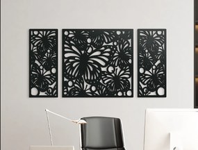 drevko 3-dielny obraz Motýle Rozmer obrazu: 32,5 x 65 cm, Farba dekorácie: Čierna