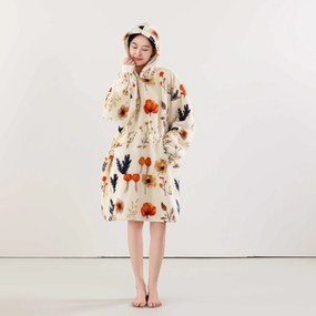 Baránková mikinová deka s rukávmi a kapucňou PAPAVA, krémová