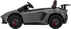 Ramiz Lamborghini Aventador SV batéria pre 2 deti Sivá + Bezkartáčový motor + Nafukovacie kolesá + LED audio