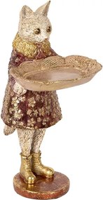 Dekorácia figúrka mačka s podnosom a zlatou patinou - 16*14*27 cm