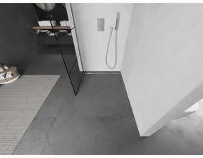 Mexen Kioto L, sprchová zástena Walk-In 90 x 200 cm, 8mm číre sklo čierny vzor, brúsená oceľ profil, 800-090-103-97-77