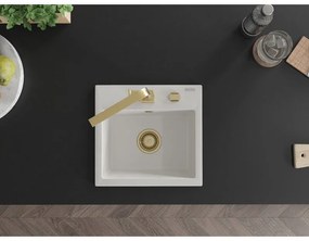 Mexen Milo, 1-komorový granitový drez 435x410x171 mm a zlatá batéria Rita, biela, 6505-20-670300-50