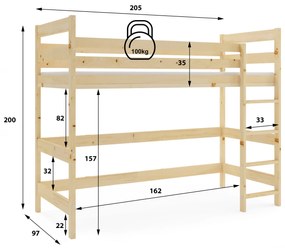 Interbeds Poschodová posteľ Antresola prírodná 200cm x 90cm