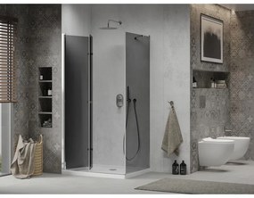 Mexen Lima, sprchový kút so skladacími dverami 80 (dvere) x 100 (stena) cm, 6mm šedé sklo, chrómový profil + slim sprchová vanička biela + chrómový sifón, 856-080-100-01-40-4010