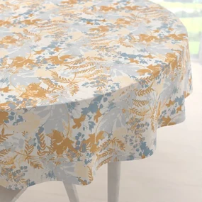 Biante Zamatový okrúhly obrus Tamara TMR-043 Hnedo-modré designové rastliny Ø 100 cm
