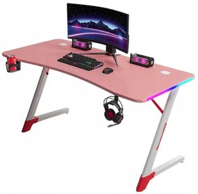 Ružový herný PC stôl s RGB LED osvetlením Šírka: 140 cm