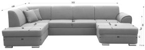 Rozkladacia rohová sedacia súprava SERPA v tvare U, ľavá, sivá, s úložným priestorom