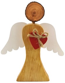 AMADEA Drevený anjel s bielymi krídlami a červeným srdcom, masívne drevo, 17x14,5x2 cm
