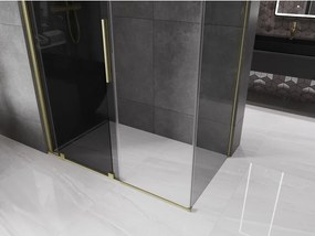 Mexen Velar, sprchový kút s posuvnými dverami 160 x 75 cm, 8mm šedé sklo, zlatá matná, 871-160-075-41-55