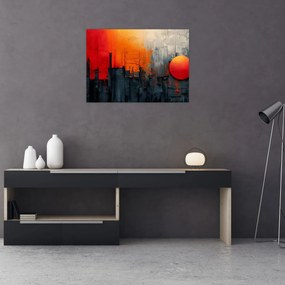 Sklenený obraz - Abstraktná maľba mesta (70x50 cm)