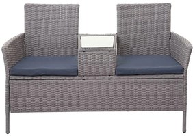 Záhradná lavica so stolíkom E24 - umelý ratan, 132cm - Sivá, sedáky tmavosvá