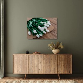 Sklenený obraz kytice bielych tulipánov (70x50 cm)