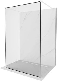 Mexen Kioto, priechodná sprchová zástena 130 x 200 cm, 8mm sklo číre/čierny vzor, 2x biela stabilizačná rozpera, 800-130-002-20-70