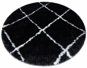 Koberec FLUFFY kruh shaggy kratka, trellis - antracit / biely