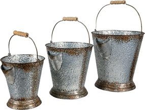 3ks šedé plechové dekoračné vedro - Ø 26*28 / Ø 22*24 / Ø 18*20 cm
