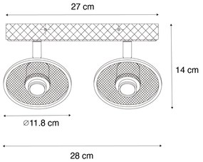 Priemyselné stropné bodové svietidlo čierne s drevom 2-svetlo - Jasmine