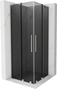 Mexen Velar Duo, sprchový kút s posuvnými dverami 80 x 80 cm, 8mm šedé sklo, brúsená oceľ, 871-080-080-42-97