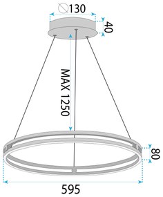 Toolight Toolight, LED závesné svietidlo 60cm, 76W, 3000K, LHJ015-CP, zlatá, OSW-60009