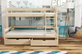Detská poschodová posteľ z masívu borovice s rozšíreným spodným lôžkom NEVADA so šuplíkmi - 200x90/140 cm - PRÍRODNÁ BOROVICA