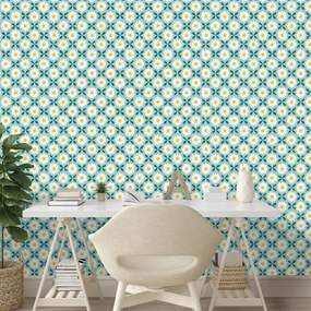 Samolepiaca tapeta farebné kvietky na tyrkysovom pozadí