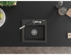 Mexen Milo, 1-komorový granitový drez 435x410x171 mm a drezová batéria Flora, čierna škvrnitá, 6505-76-670401-07