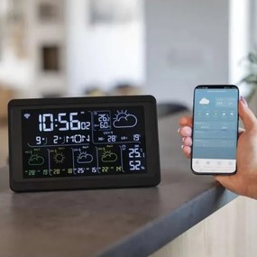 Meteostanica s LCD displejom GoSmart 230V/3xAAA Wi‑Fi Tuya čierna