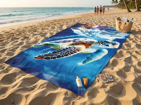 Rýchloschnúca XXL plážová osuška CHELONIA modrá 150 x 210 cm, 100% mikrovlákno
