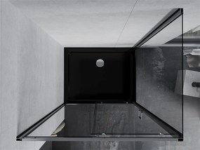 Mexen Apia sprchovací kút s posuvnými dverami 140 (dvere) x 90 (stena) cm, 5mm číre sklo, chrómový profil + čierna sprchová vanička s chrómovým sifónom, 840-140-090-01-00-4070