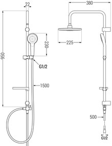 Mexen Erik, sprchový set s dažďovou sprchou a NOX termostatickou vaňovou batériou, čierna matná, 77350205-70