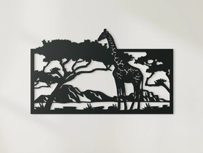 drevko Drevený obraz na stenu Žirafa v savane Rozmer obrazu: 27 x 44,5 cm, Farba dekorácie: Čierna
